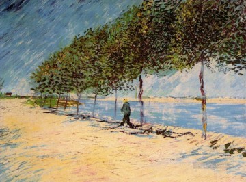 ヴィンセント・ヴァン・ゴッホ Painting - アニエール近くのセーヌ川岸を歩く フィンセント・ファン・ゴッホ